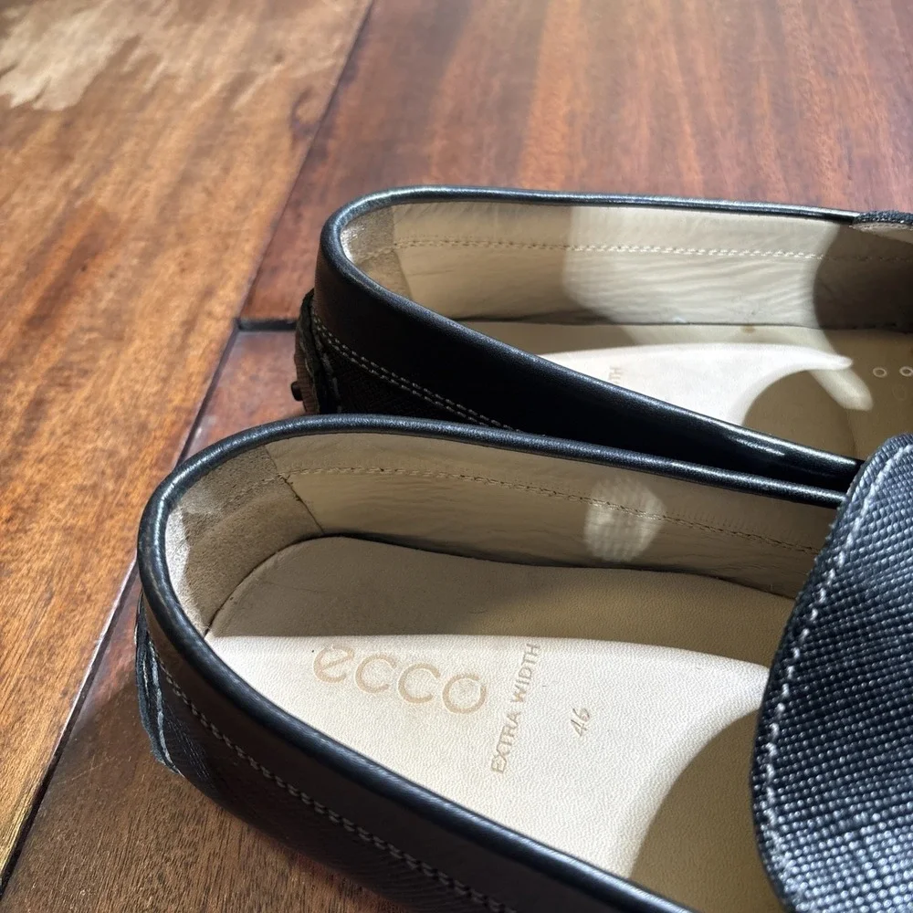 Ecco Classic Moc 2.0 Driving Shoes Men's 12/46‎ Black Leather Slip On Loafers
